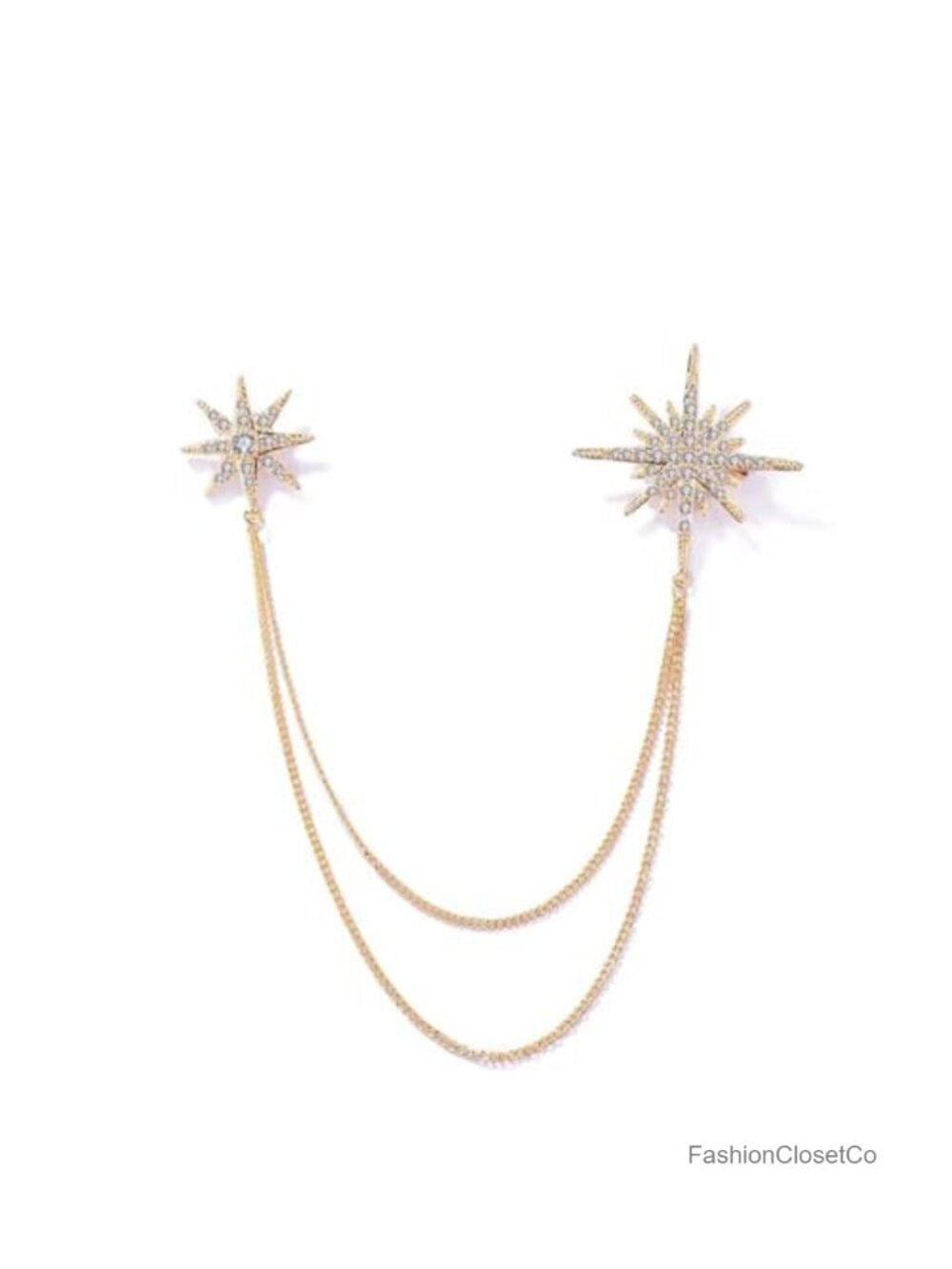 Rhinestone Star Brooch Crystal Snowflake Tassel Lapel Pin Costume Jewelry